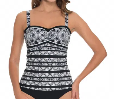 Profile By Gottex Madeira D Cup Shirred Underwire Tankini Top In Black/white
