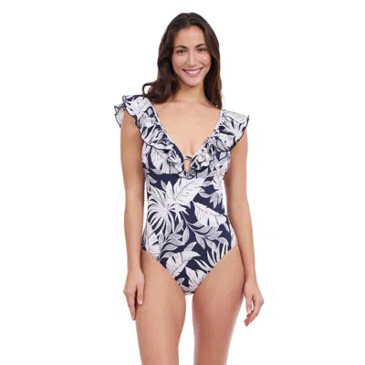 Profile By Gottex Malaya Ruffle V Neck Deep Plunge One Piece In Multi