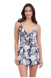 Profile By Gottex Malaya Surplice Tie Knot Swimdress In Navy White