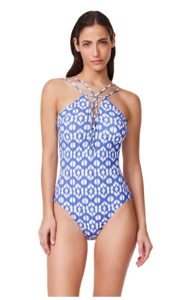 Profile By Gottex Mantra Braided High Neck One Piece In Blue