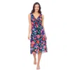 Profile By Gottex Marguerite V Neck Asymmetrical Ruffle Midi Wrap Mesh Dress