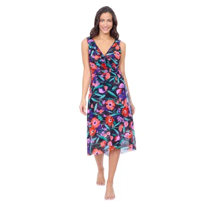 Profile By Gottex Marguerite V Neck Asymmetrical Ruffle Midi Wrap Mesh Dress