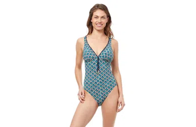 Profile By Gottex Masquerade V-neck One Piece Swimsuit In Multi Blue