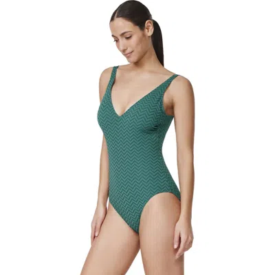 Profile By Gottex Medina Textured V-neck One Piece In Green