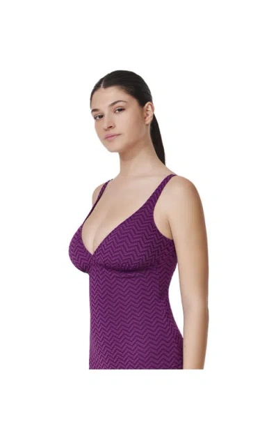 Profile By Gottex Medina Textured V-neck Tankini Top In Purple