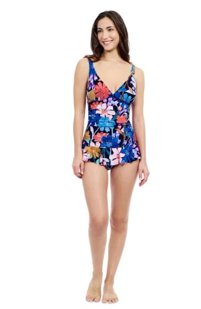 Profile By Gottex Melody D Cup V-neck Swimdress In Black Multi