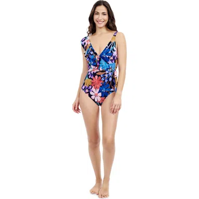 Profile By Gottex Melody V-neck Asymmetrical One Piece In Black Multi