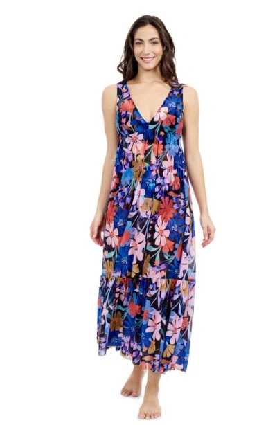 Profile By Gottex Melody V-neck Maxi Mesh Dress In Black Multi