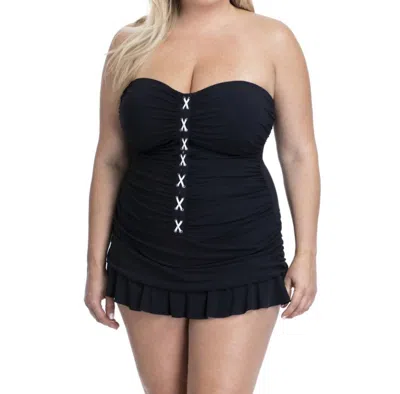 Profile By Gottex Moto Bandeau Strapless Swimdress - Plus In Pro Black And White In Blue