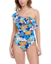 Profile By Gottex Bandeau Strapless Flyaway One Piece Swimsuit In Snake Charm In Blue