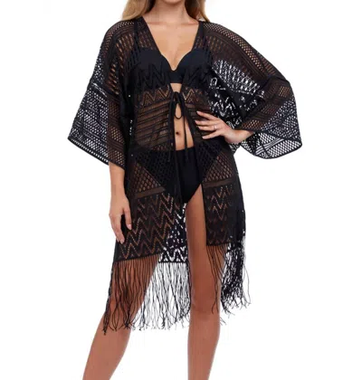 Profile By Gottex Open Front V-neck Crochet Dress Cover Up In Tutti Frutti Black In Multi