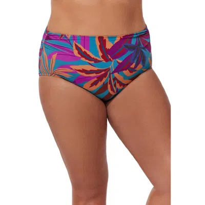 Profile By Gottex Plantopia Plus Size Shirred High Waist Swim Bottom In Purple