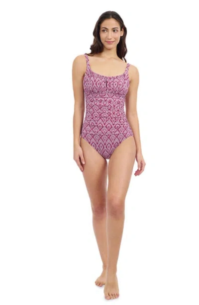 Profile By Gottex Gottex Plume Scoop Neck Shirred Bust One Piece Swimsuit In Brick   White