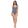 Profile By Gottex Plume V Neck Deep Plunge One Piece In Blue