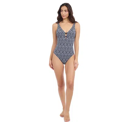Profile By Gottex Plume V Neck Deep Plunge One Piece In Blue