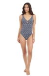 Profile By Gottex Plume V Neck Deep Plunge One Piece In Black White