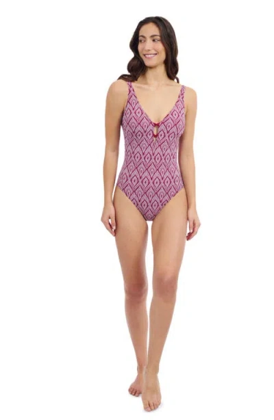 Profile By Gottex Plume V Neck Deep Plunge One Piece In Brick  White