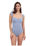 Profile By Gottex Plumeria Cap Sleeve Shaped Bust One Piece In Blue
