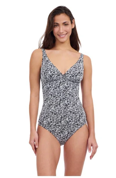 Profile By Gottex Plumeria D Cup V Neck Tankini In Black & White