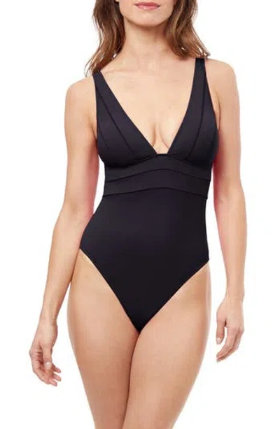 Profile By Gottex Plunge Neck One-piece Swimsuit In Black