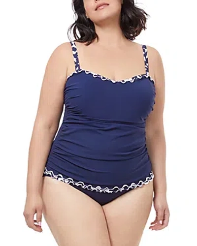 Profile By Gottex Plus Pop Flower Underwired Tankini Top In Navy