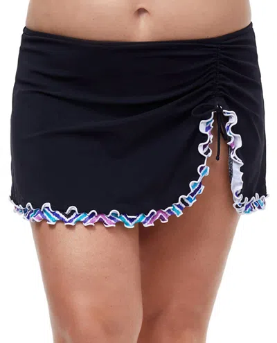 Profile By Gottex Plus Size Side Slit Cinch Swim Skirt In Tempo Black In Blue
