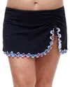 Profile By Gottex Plus Size Side Slit Cinch Swim Skirt In Tempo Black In Multi