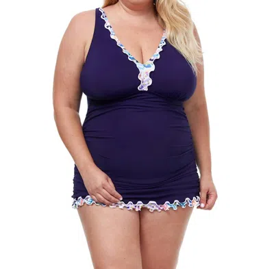 Profile By Gottex Plus Size V-neck Swimdress In Spritz Navy In Multi