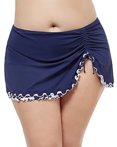Profile By Gottex Pop Flower Ruffle Swim Skirt In Navy