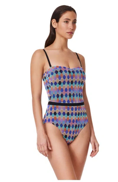 Profile By Gottex Retro Riviera Bandeau Netted Crochet One Piece In Multi