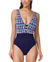 Profile By Gottex Retro Riviera Deep V Neck Halter One Piece Swimsuit