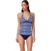 Profile By Gottex Retro Riviera Halter Netted Crochet Tankini Top In Blue