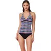 Profile By Gottex Retro Riviera Halter Netted Crochet Tankini Top In Multi