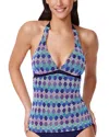Profile By Gottex Retro Riviera Halter Tankini Top In Blue