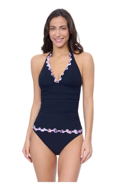 Profile By Gottex Riga Tricolore Solid Halter Tankini In Blue