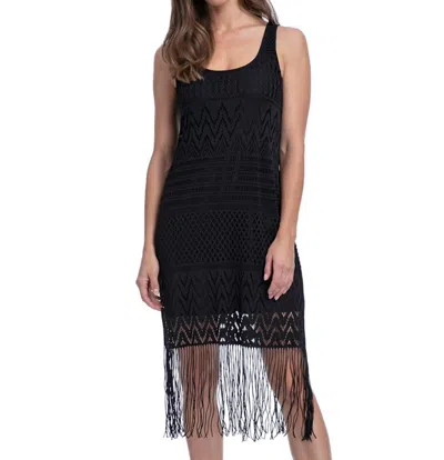 Profile By Gottex Round Neck Cover Up Dress With Frills In Sea Breeze Black In Multi