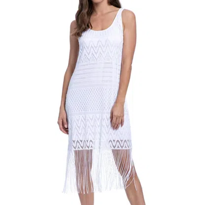 Profile By Gottex Round Neck Cover Up Dress With Frills In Sea Breeze White In Multi
