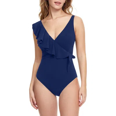 Profile By Gottex Ruffle One-piece Swimsuit In Navy