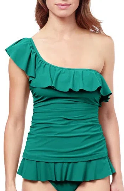 Profile By Gottex Ruffle One-shoulder Tankini Top In Emerald