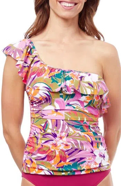 Profile By Gottex Ruffle One-shoulder Tankini Top In Pink Multi