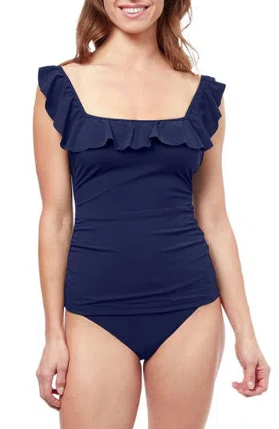 Profile By Gottex Ruffle Tankini Top In Navy