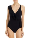 Profile By Gottex Ruffle Wrap Front Tummy Control One Piece Swimsuit In Black