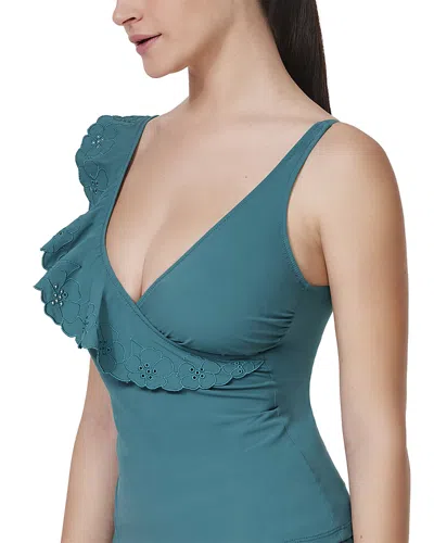 Profile By Gottex Ruffled Crossover Tankini Top In Blue
