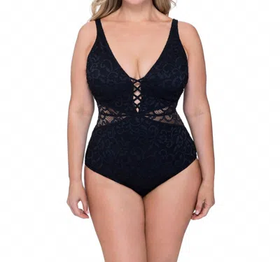 Profile By Gottex Shalimar Lace Strappy V-neck One Piece - Plus In Black
