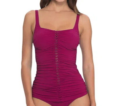 Profile By Gottex Shirred Tankini Top In Pro Waterfall Cranberry