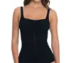 Profile By Gottex Shirred Tankini Top In Waterfall Black In Multi