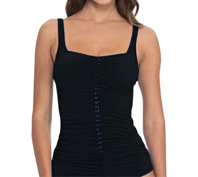 Profile By Gottex Shirred Tankini Top In Waterfall Black In Multi
