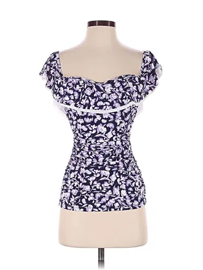 Pre-owned Profile By Gottex Short Sleeve Top Purple Sweetheart Neckline Tops