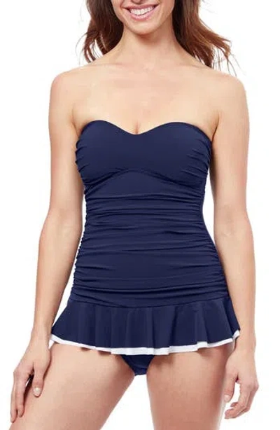 Profile By Gottex Skirted One-piece Swimsuit In Navy/white