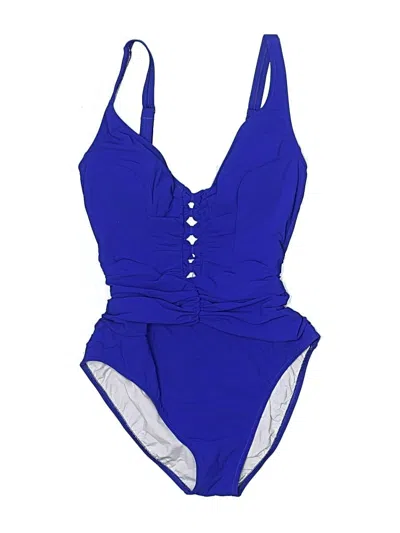 Pre-owned Profile By Gottex Sleeveless Top Blue Plunge Neckline Tops